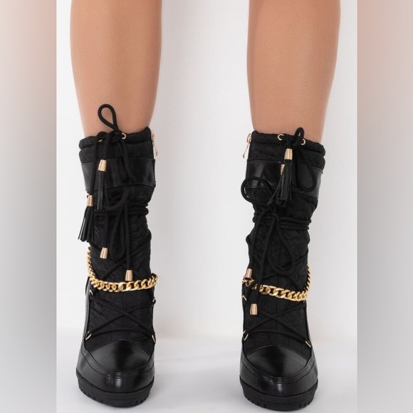 Azalea Wang Black Vegan Leather & Lace Up Stiletto Heel Boots - Picture 4 of 4